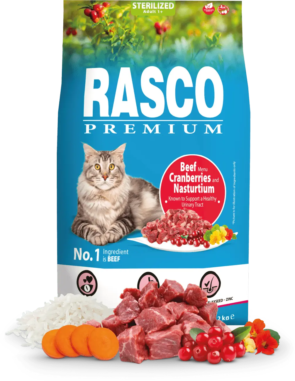 Granule RASCO Premium Sterilized hovězí s brusinkou a lichořeřišnicí 2 kg