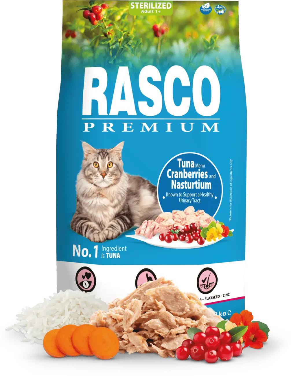 Krmivo Rasco Premium Sterilized tuňák s brusinkou a kapucí 2kg