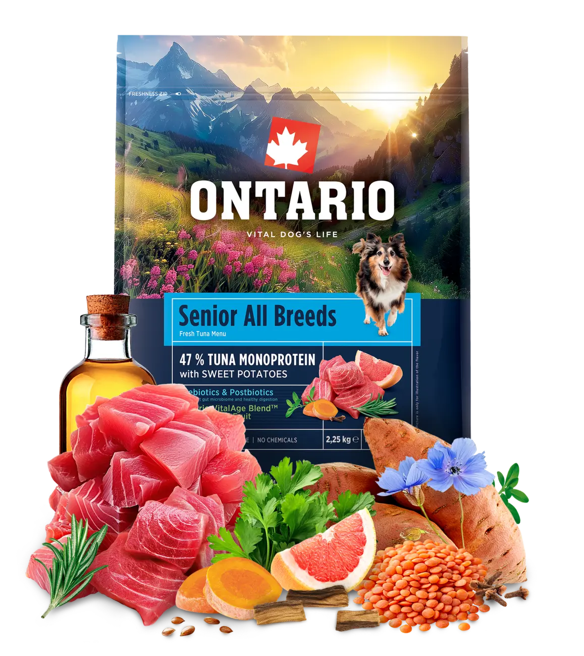 Krmivo Ontario Senior All Breeds Monoprotein Tuna & Sweet Potatoes 2,25kg