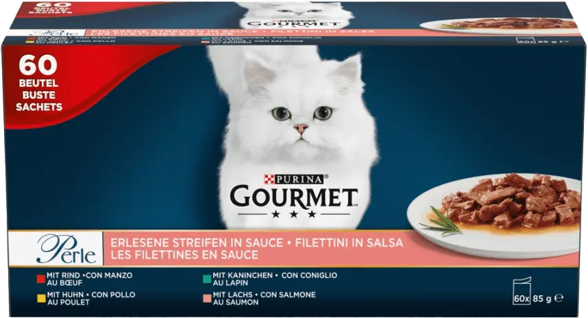 Gourmet Perle Kapsičky pro kočky hovězí, kuře, králík, losos 60 x 85 g