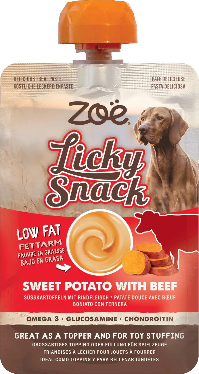 Lízací pamlsek Zoë Licky Snack s batáty a hovězím masem 85 g