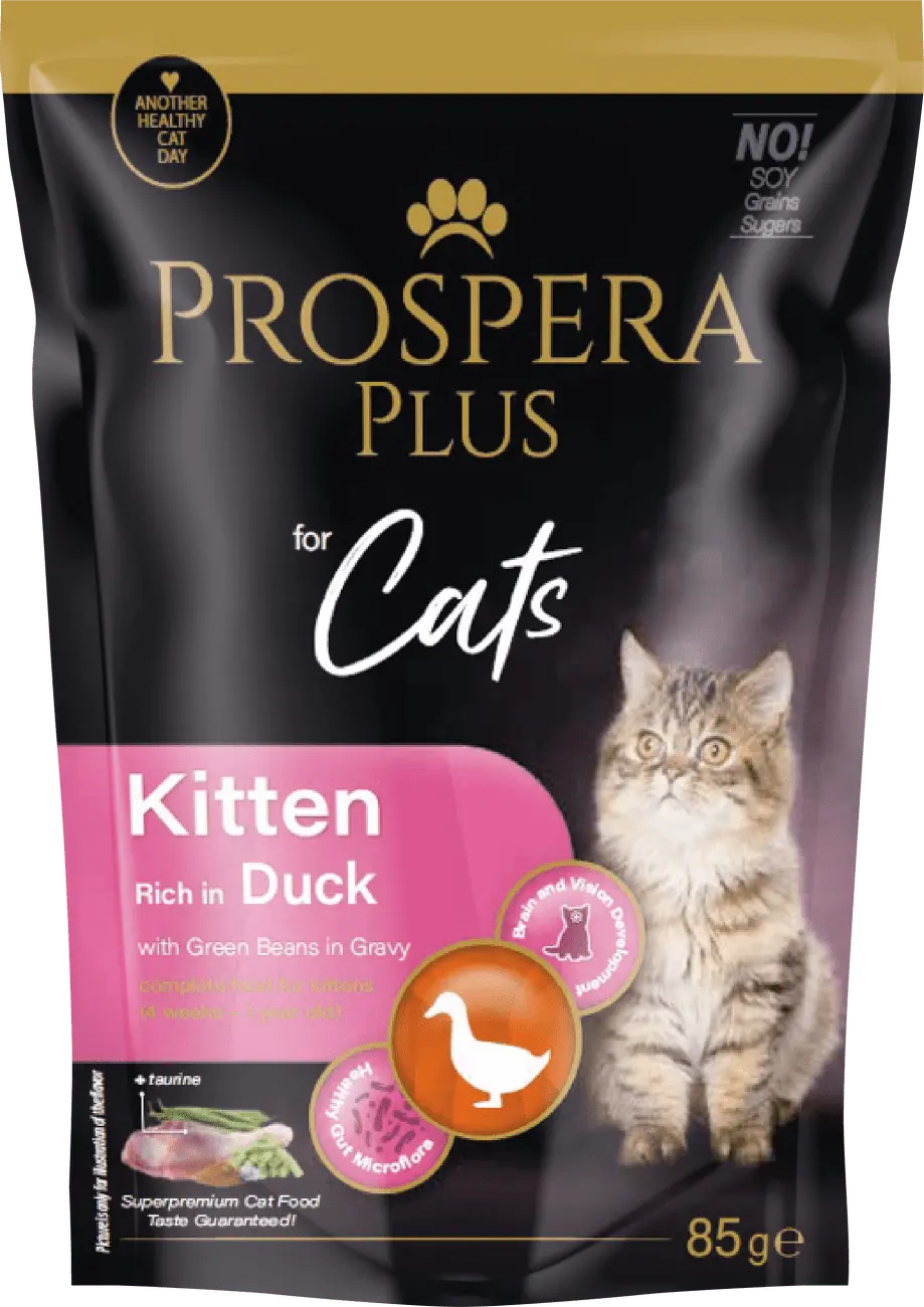 Kapsička Prospera Plus Kitten, Duck, Green Beans 85g