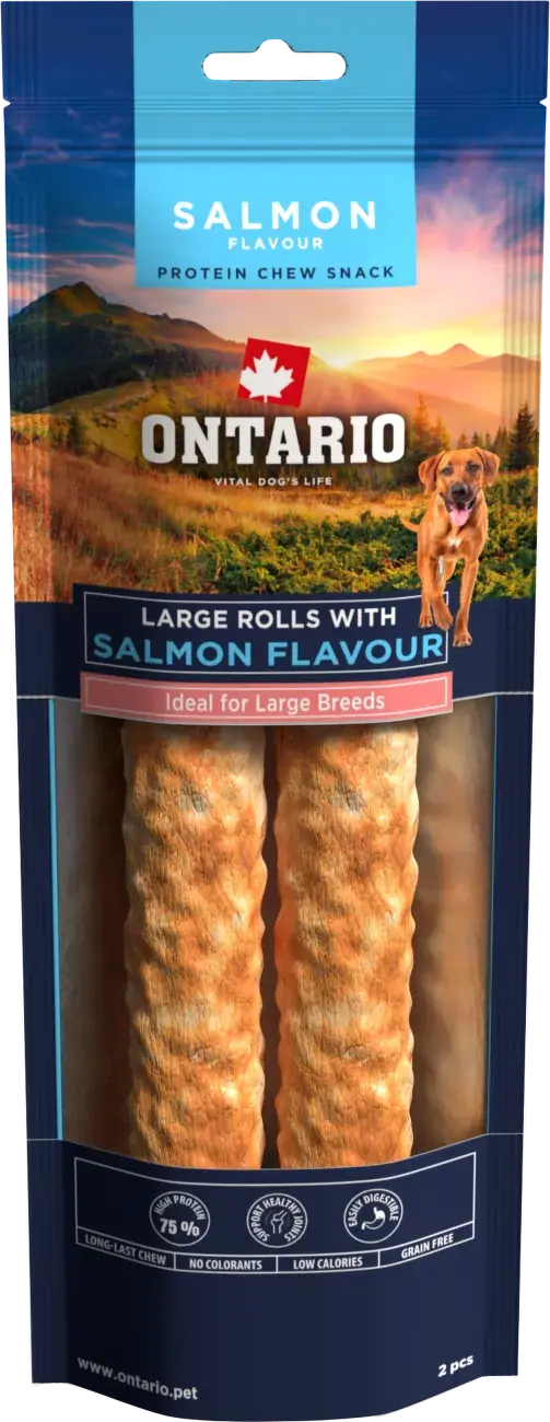 Pochoutka Ontario Protein příchuť losos, žvýkací rolka velká 2ks 25,4cm