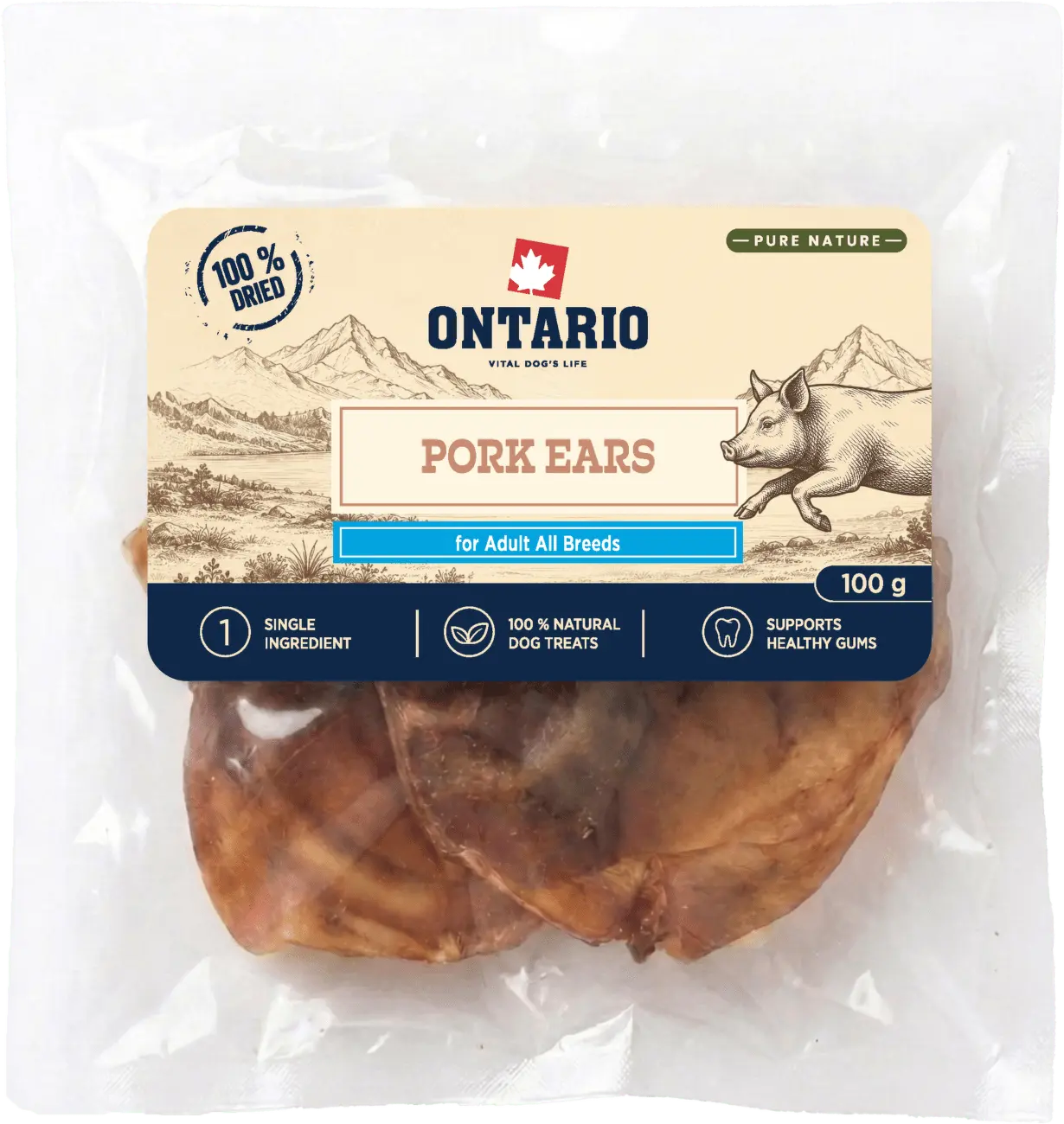 Sušené vepřové ucho Ontario Pure Nature 100 g