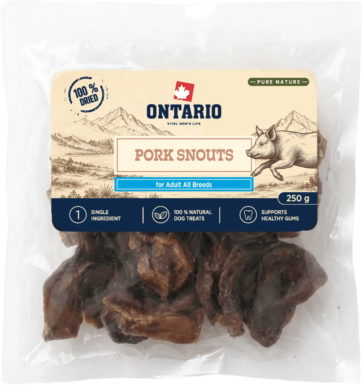 Sušené vepřové rypáčky Ontario Pure Nature 250 g