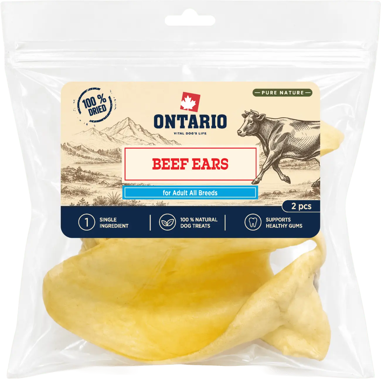 Sušené hovězí uši Ontario Pure Nature 2 ks