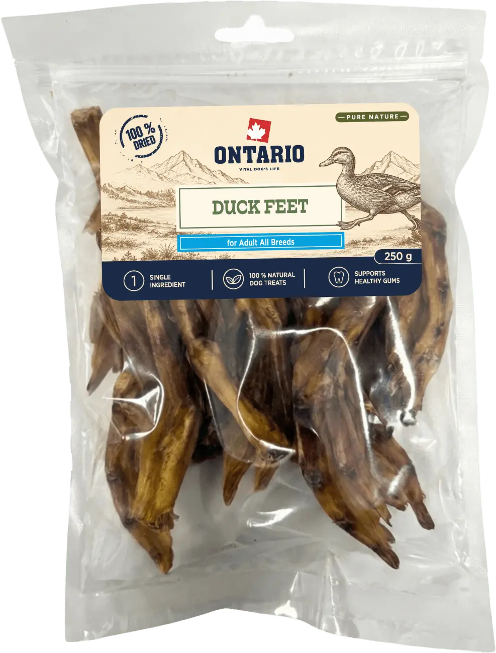Sušené kachní pařátky Ontario Pure Nature 250 g