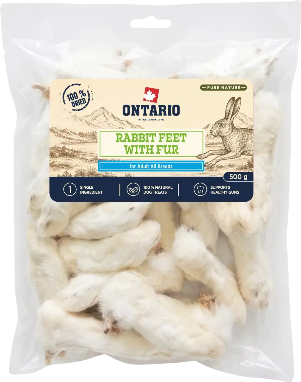 Králičí pacičky se srstí Ontario Pure Nature 500 g