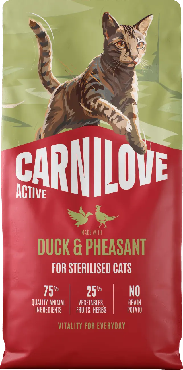 Granule CARNILOVE Active pro sterilizované kočky kachna a bažant 6 kg
