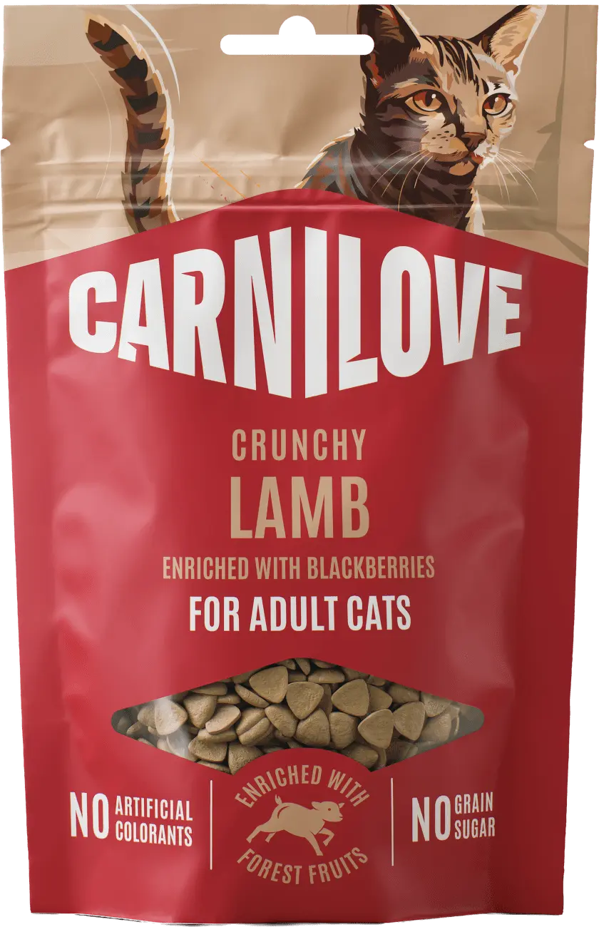 Pamlsek CARNILOVE Crunchy pro dospělé kočky jehně s ostružinami 50 g