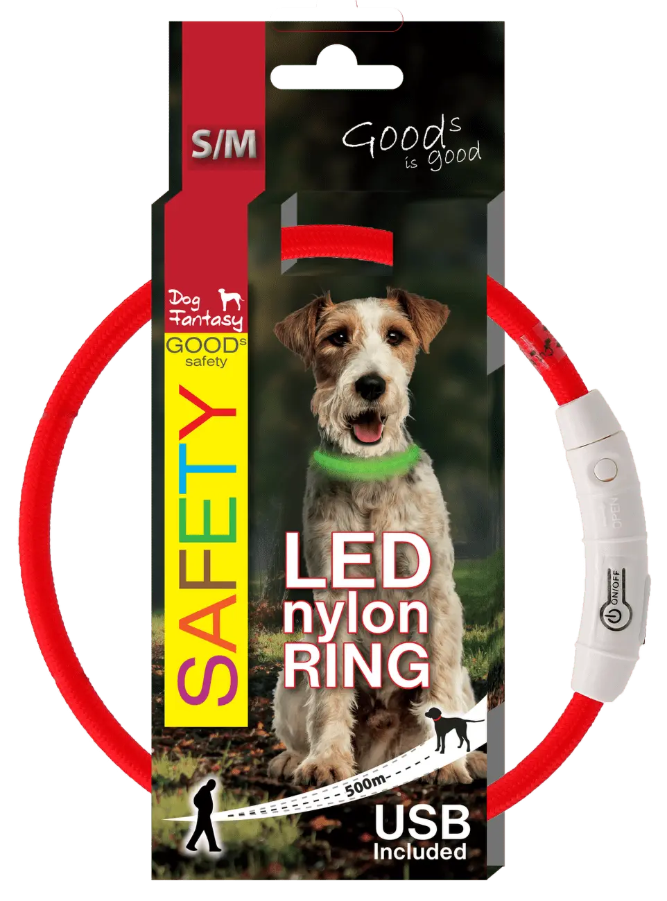 LED svítící obojek z nylonu červený 45cm