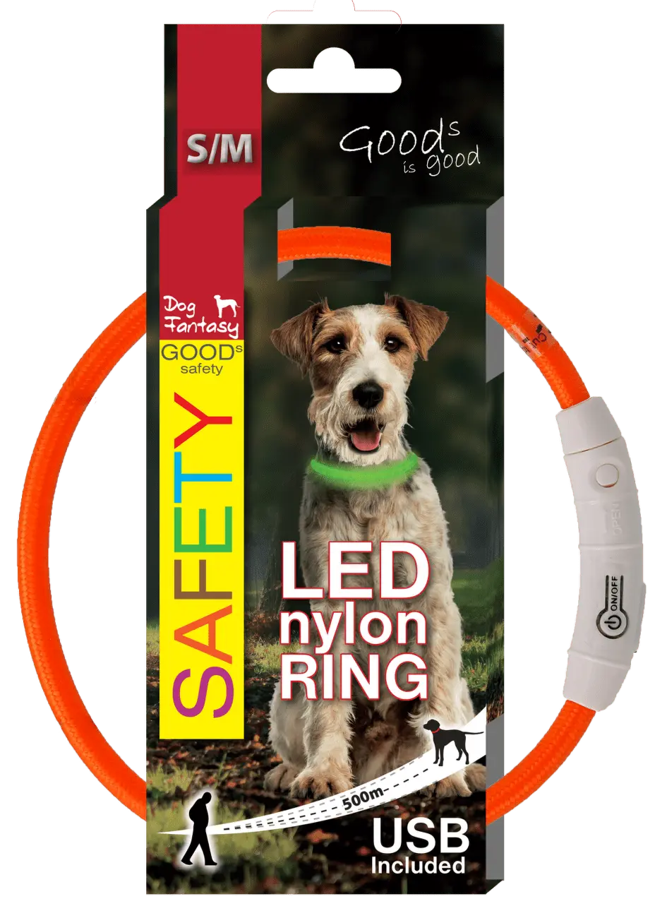 LED svítící obojek z nylonu oranžový 45cm