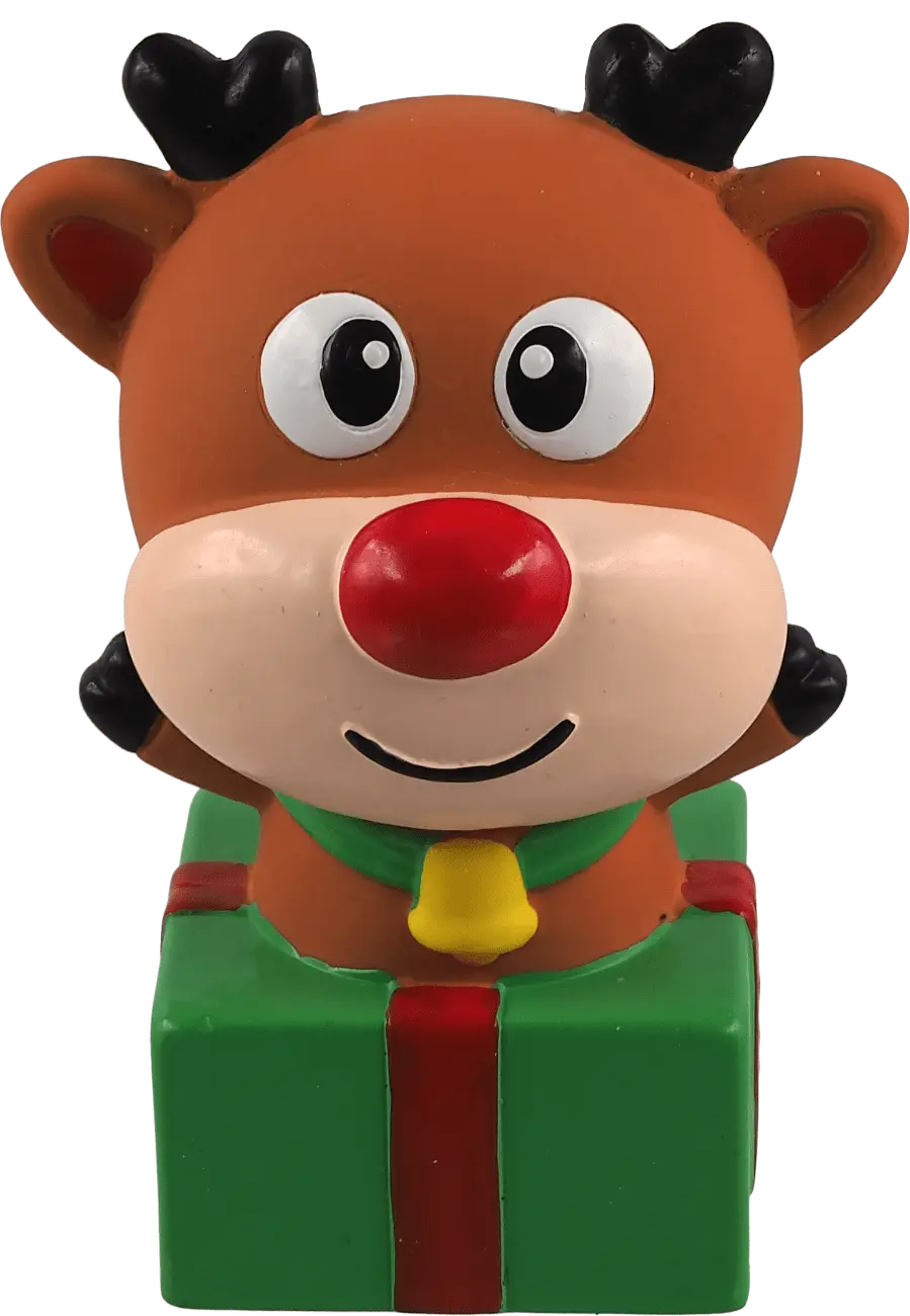 Hračka Dog Fantasy Winter Tale sob s dárečkem latexový pískací 12cm