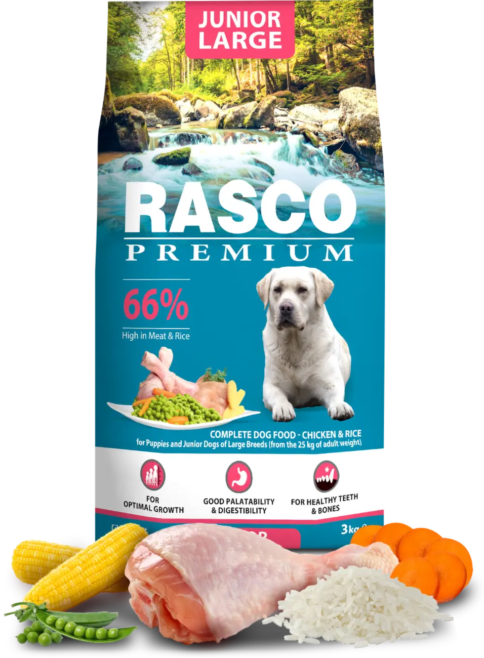 Granule RASCO Premium Junior Large kuře s rýží 3 kg