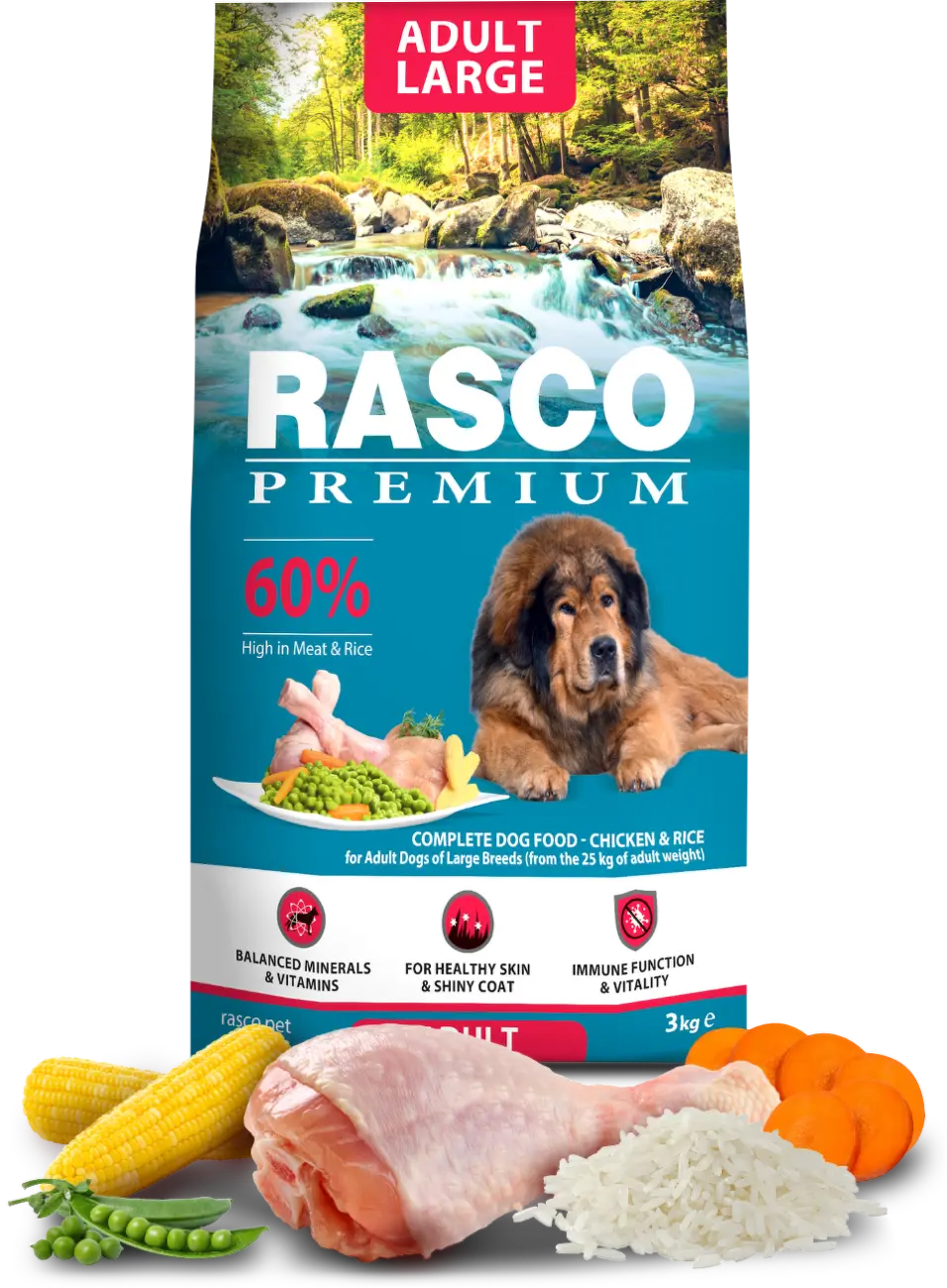 Krmivo Rasco Premium Adult Large kuře s rýží 15kg