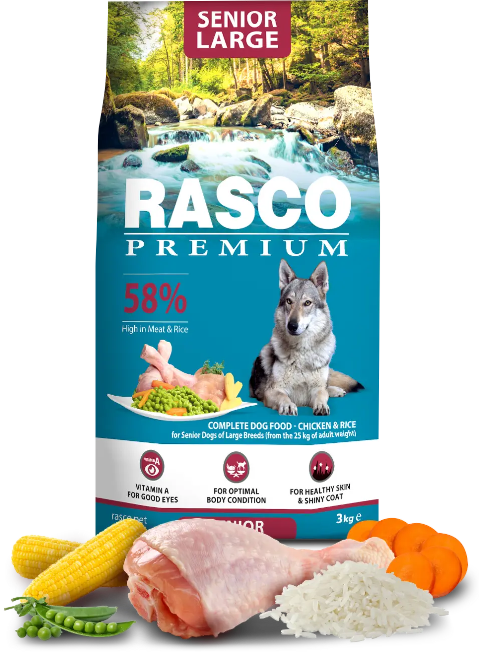 Krmivo Rasco Premium Senior Large kuře s rýží 3kg