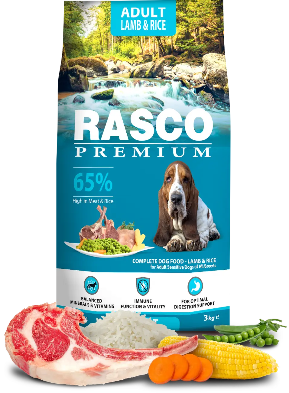 Krmivo Rasco Premium Adult jehněčí s rýží 3kg