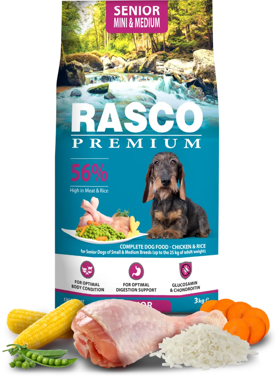 Krmivo Rasco Premium Senior Mini & Medium kuře s rýží 3kg
