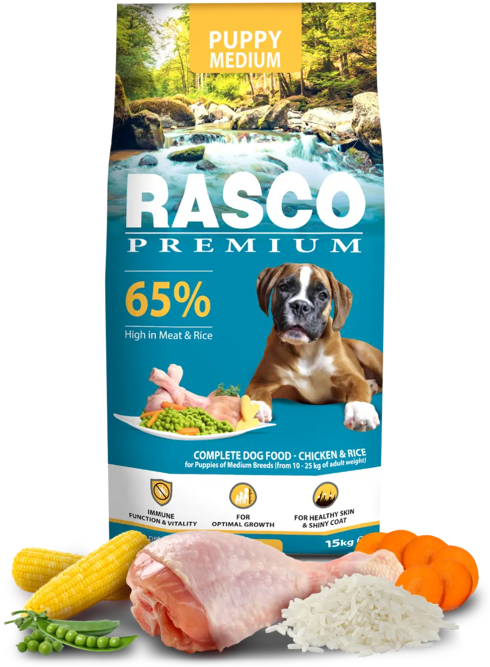 Krmivo Rasco Premium Puppy Medium kuře s rýží 15kg