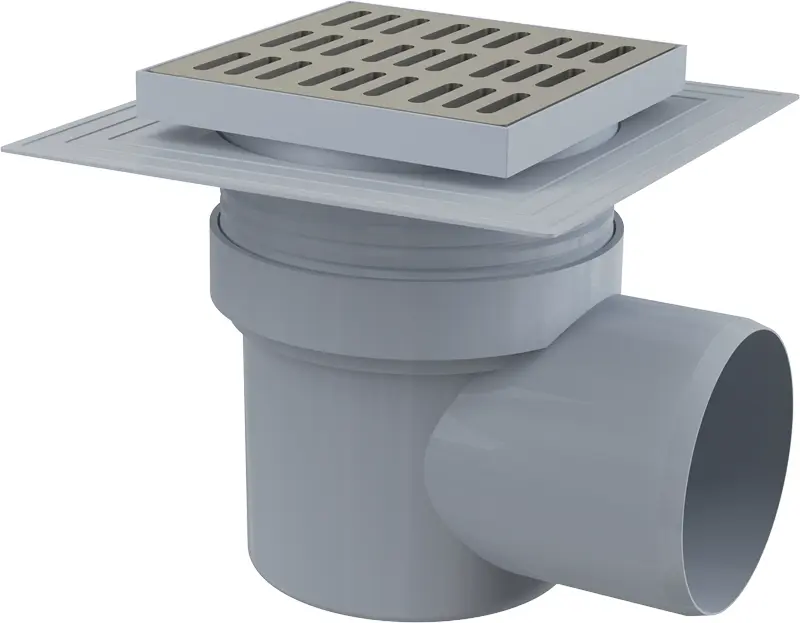 Vpust podlahová Alca APV12 150×150 mm DN 100 boční nerez mřížka