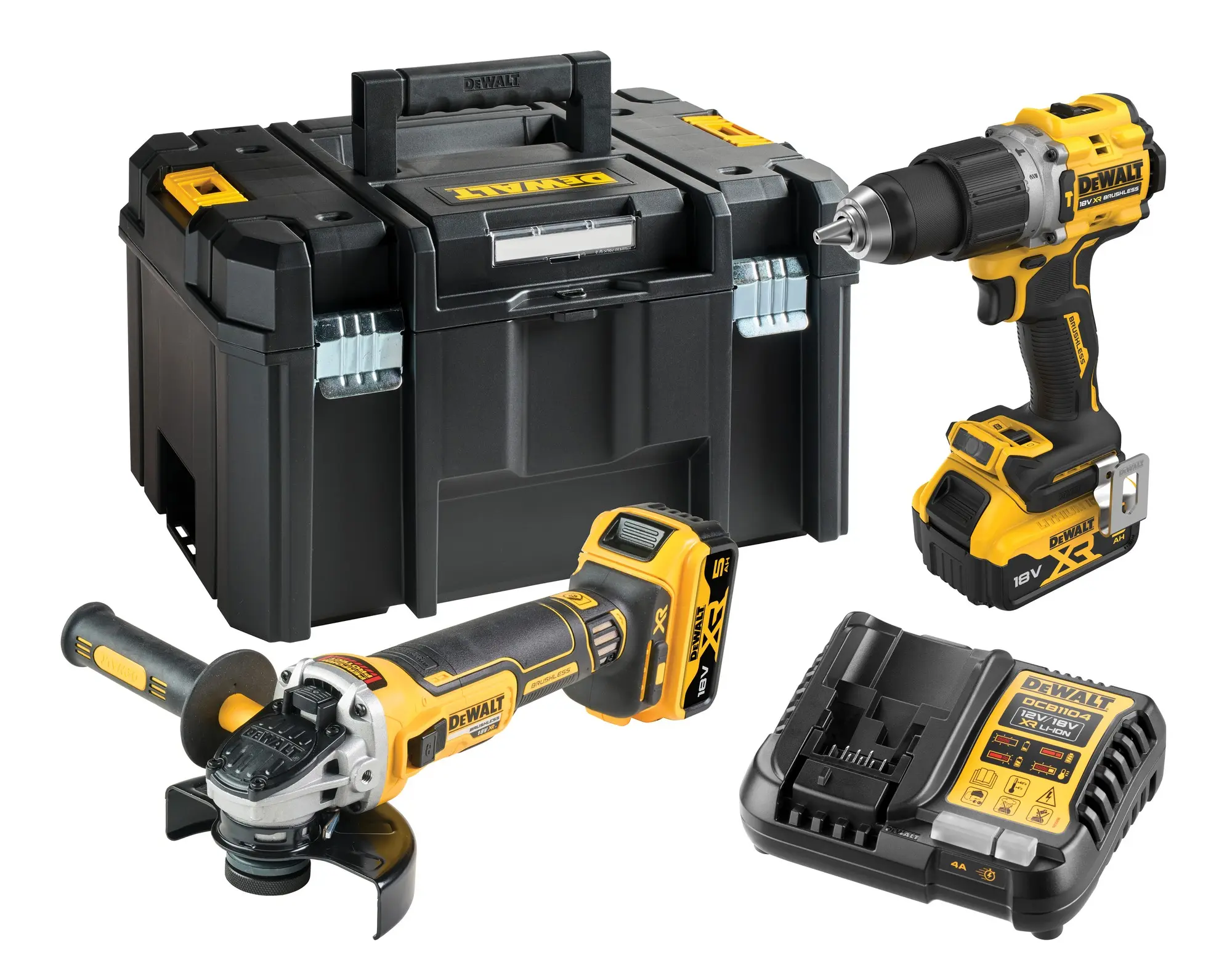 DeWALT - 18V AKU sada vrtacího šroubováku a úhlové brusky, 2x aku 5,0 Ah Li-Ion, nabíječka DCK2026P2T