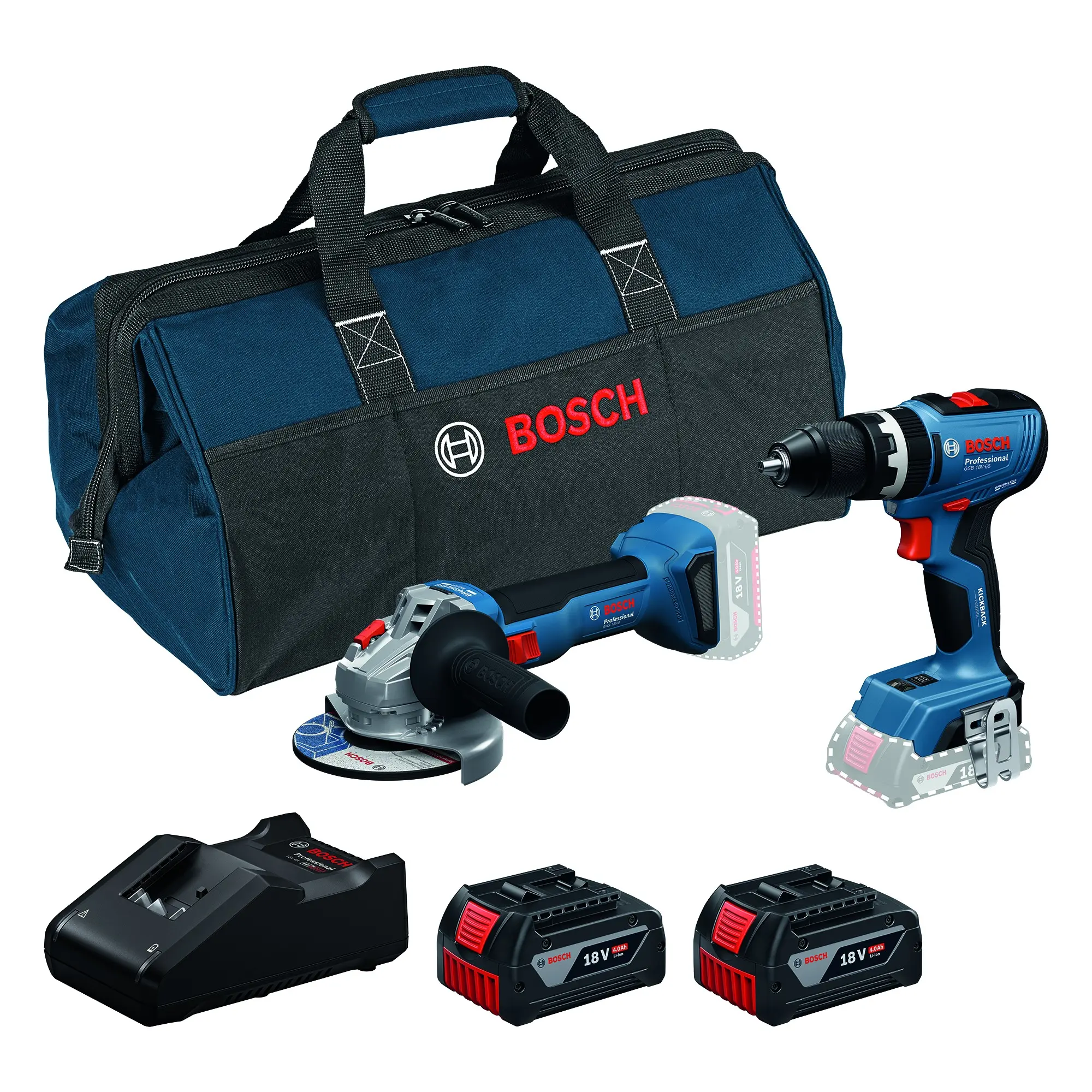 Sada AKU nářadí Bosch GSB 18V-65 + GWS 18V-8 18 V 2× 4 Ah