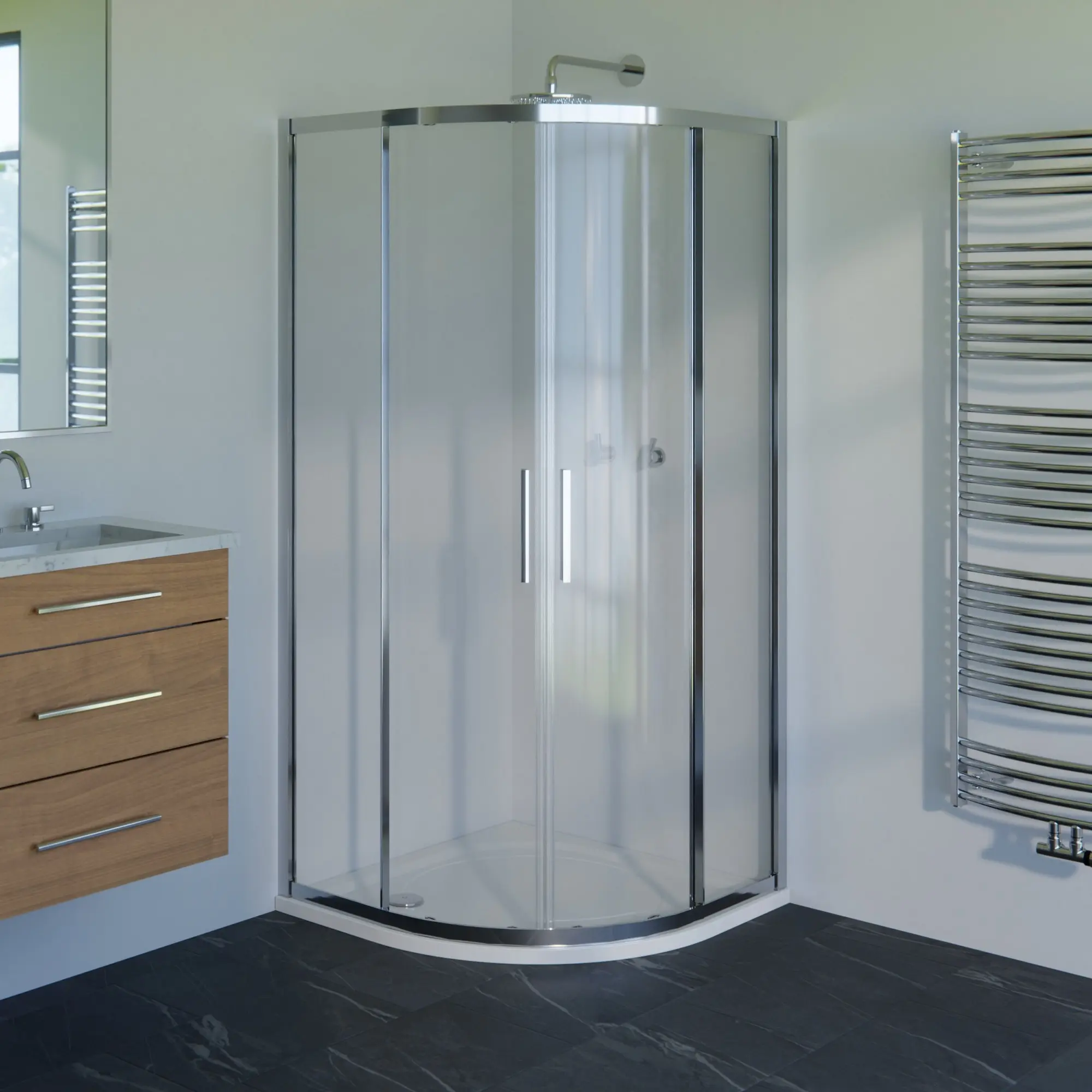 Kout sprchový WECCO 800×800 mm lesklý hliník/čiré sklo R550