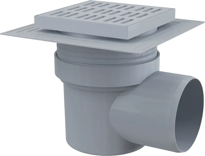 Alca - Podlahová vpust boční 15x15 cm, límec 2. úrovně izolace, vodní zápachová uzávěra, plast APV10