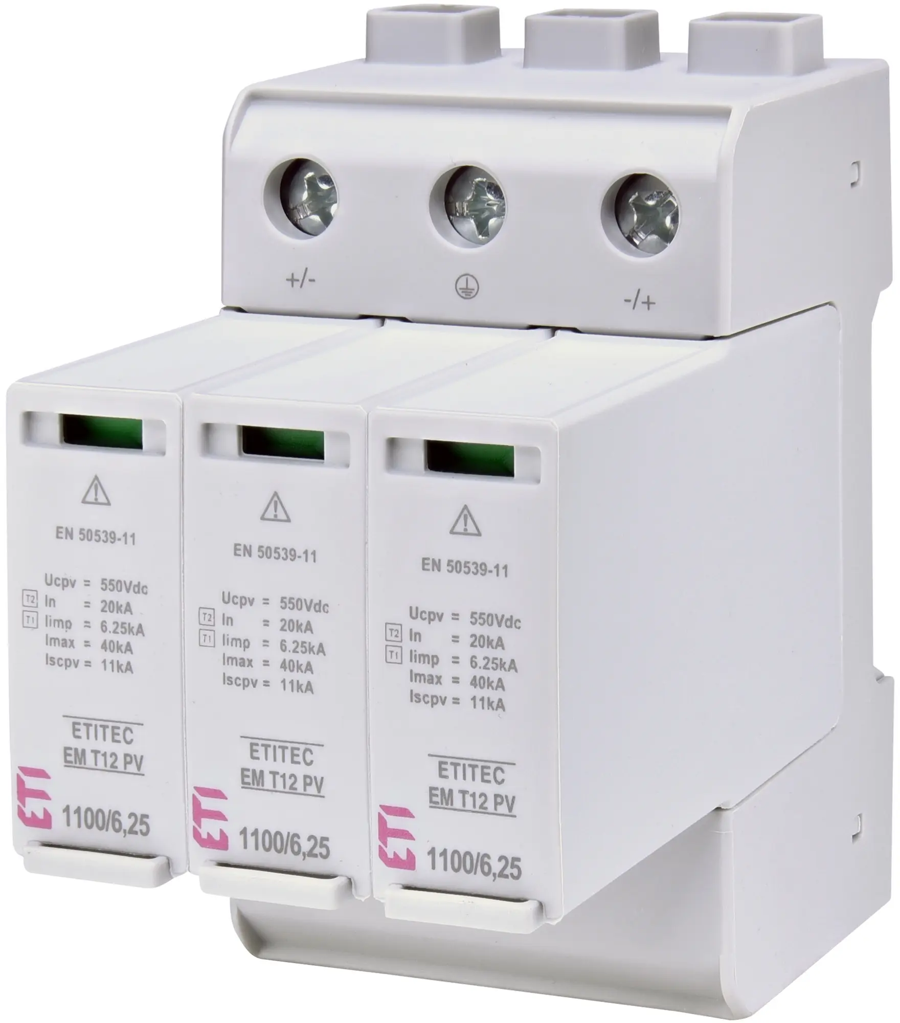 Svodič přepětí DC T1+T2 ETI ETITEC EM T12 PV 1100/6,25 Y