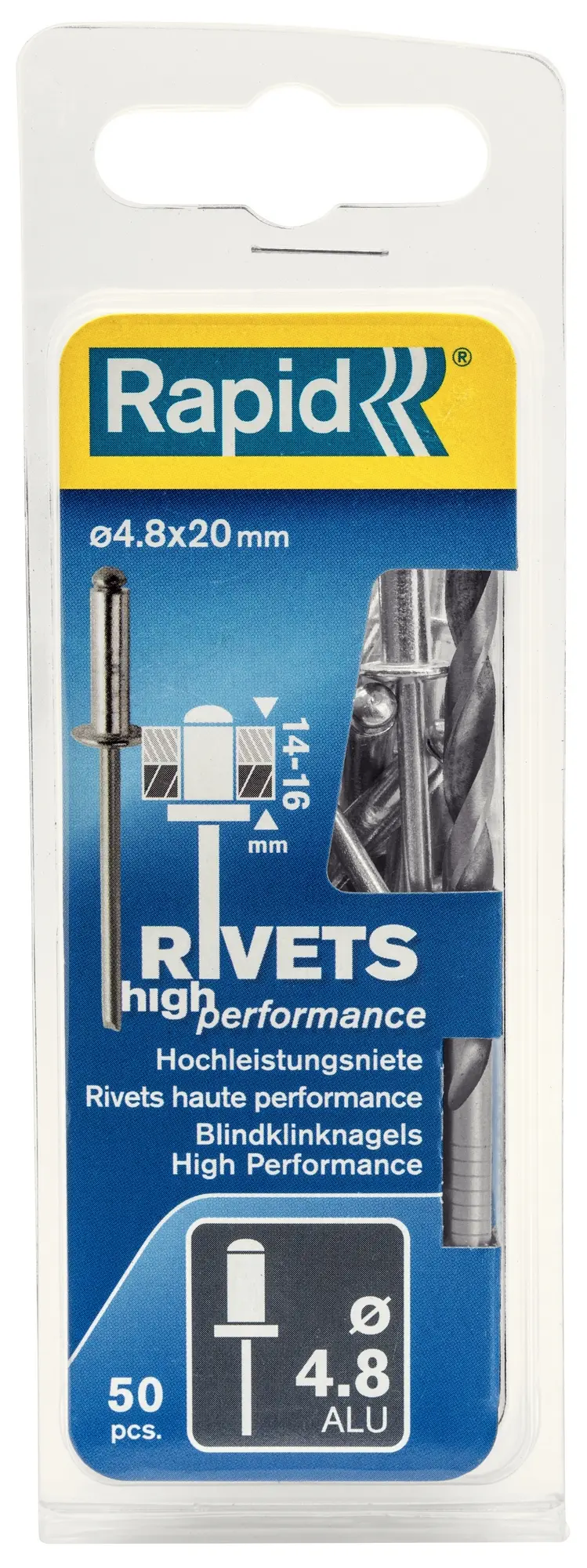 Nýty hliníkové Ř4.8 x 20 mm 50 ks + vrták blistr Rapid