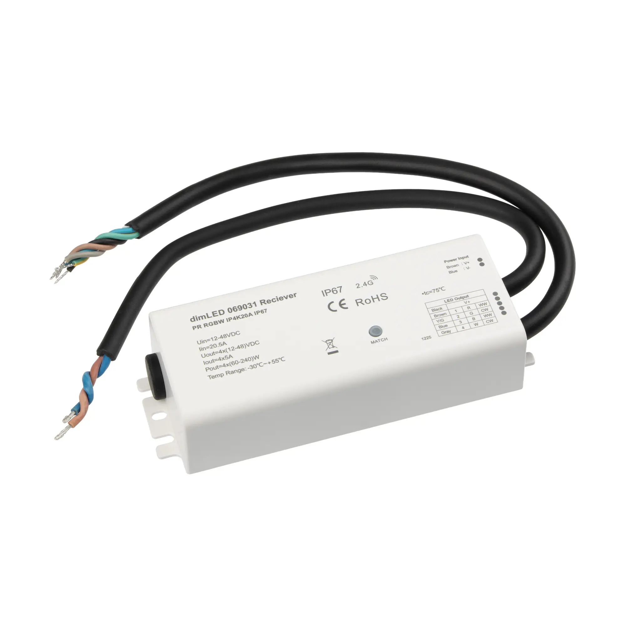 Přijímač dimLED PR IP67 RGB/RGBW IP4K20A 4v1