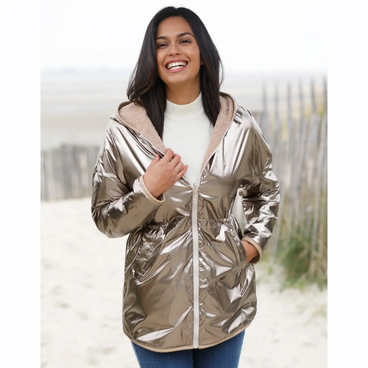 Oboustranná parka, buklé/metalická