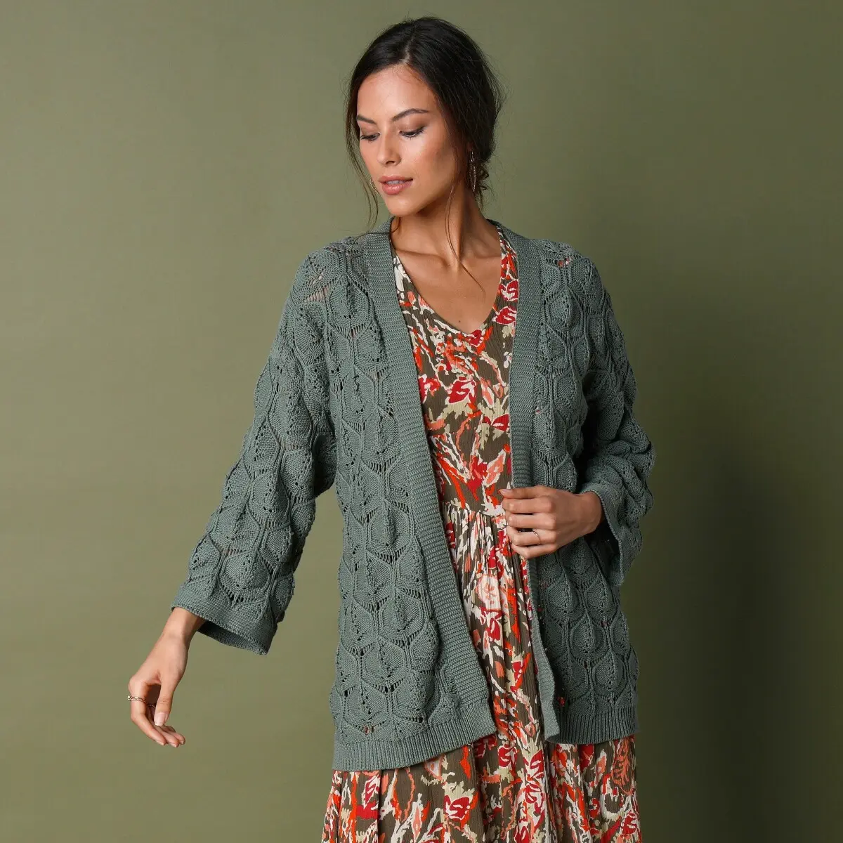 Kimono svetr, ažurový vzor