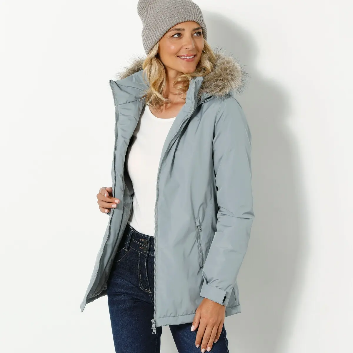 Nepromokavá parka na zip, s odepínací kapucí