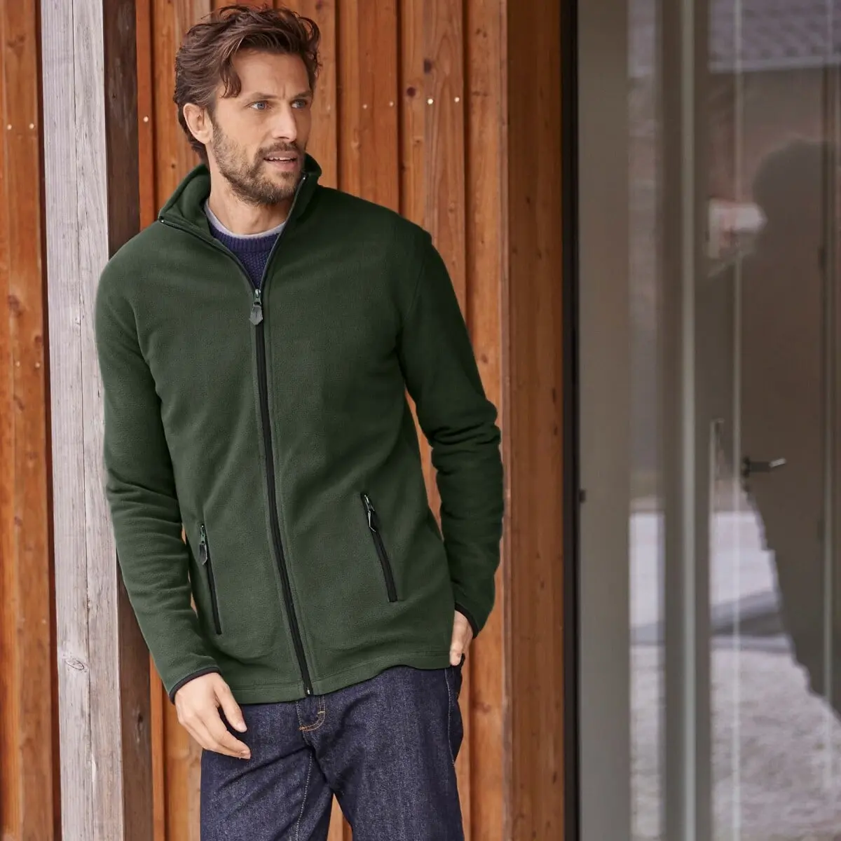 Mikina na zip, z mikrofleecu khaki