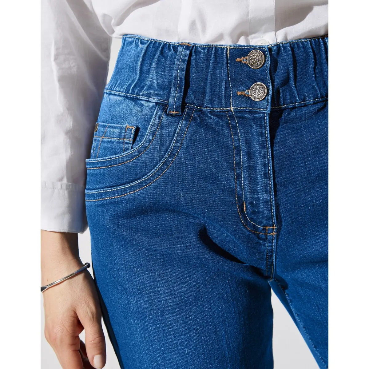 Džíny mom s pružným pasem denim