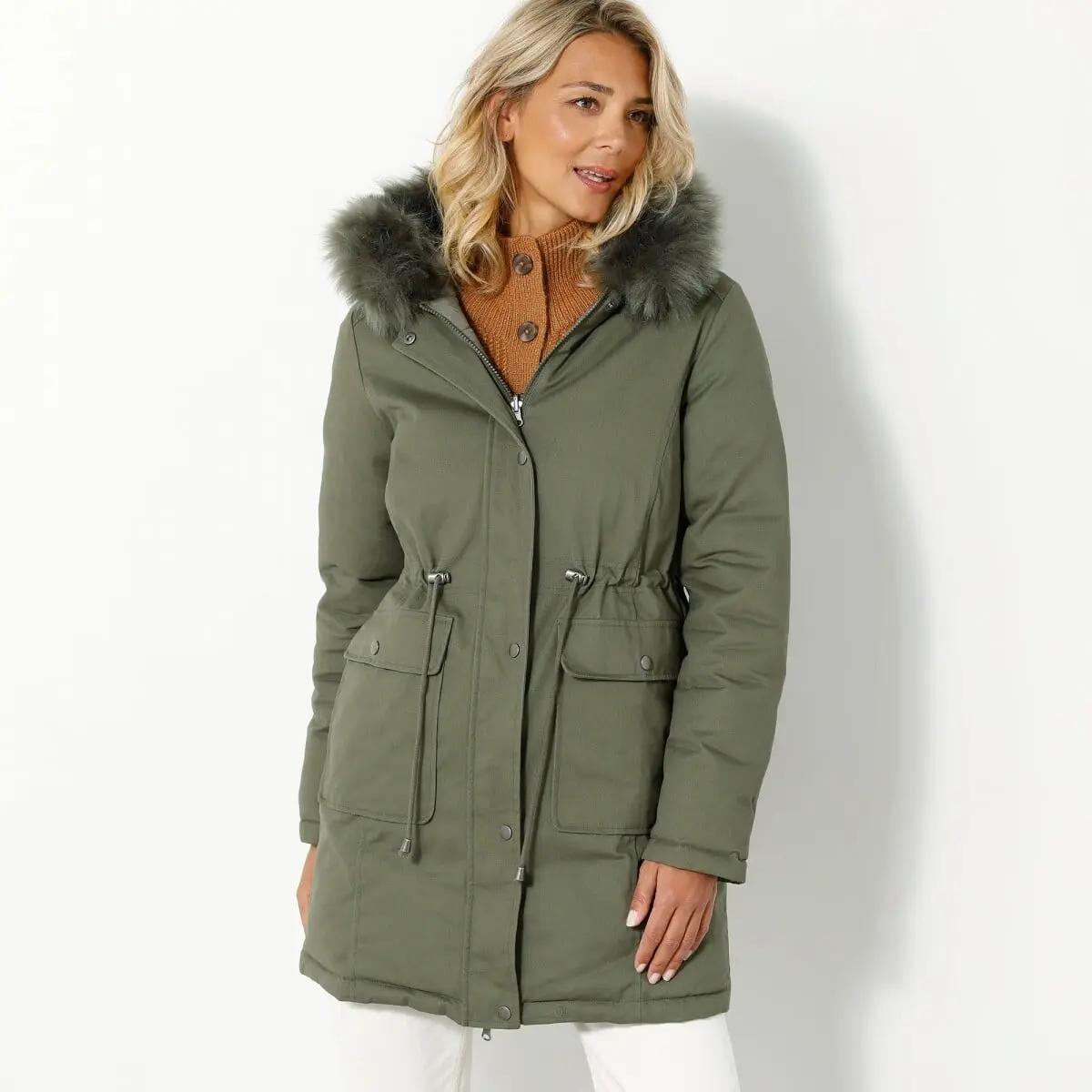 Oboustranná parka/bunda 2 v 1 s kapucí bronzová