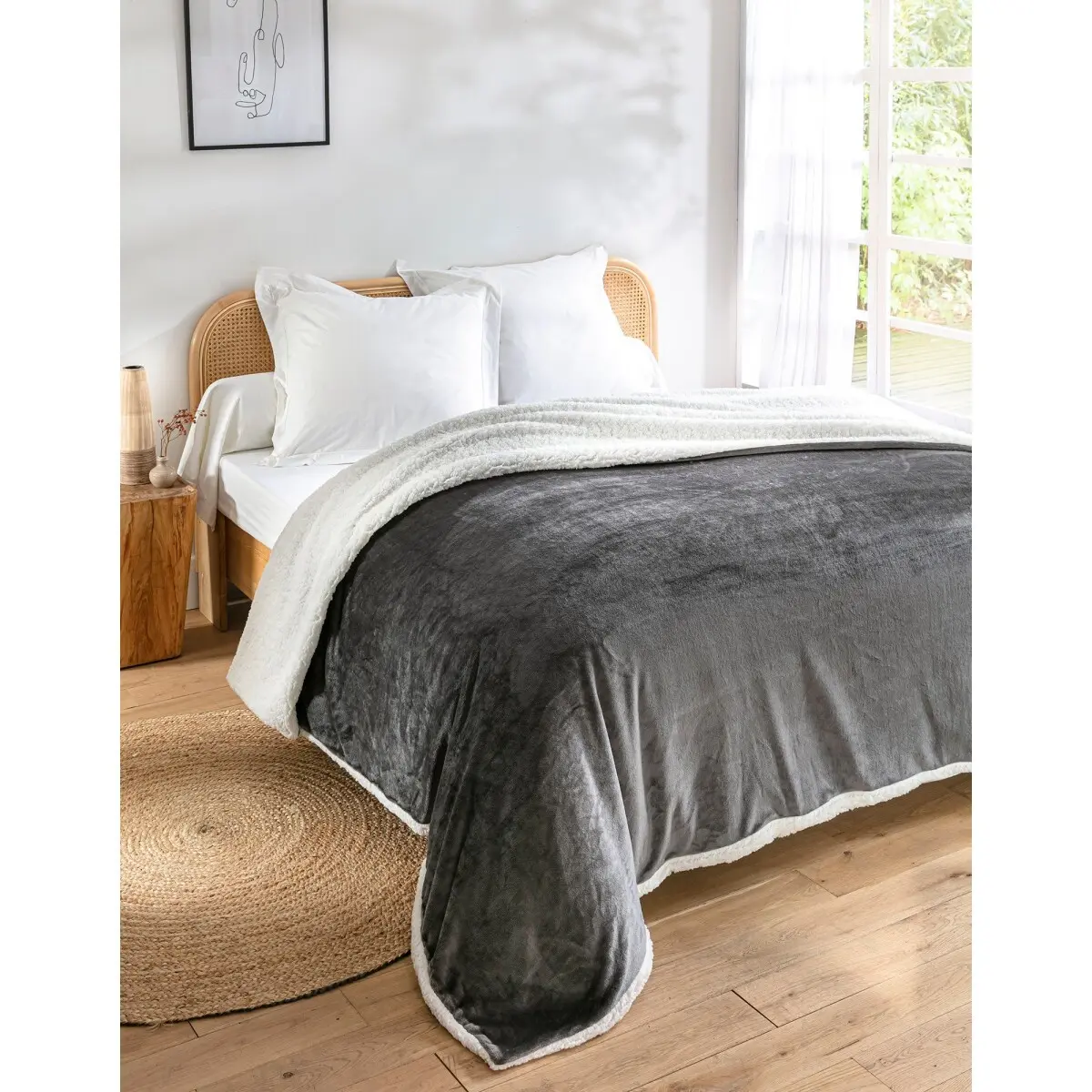 Oboustranná deka sherpa a fleece antracitová 120x170 cm