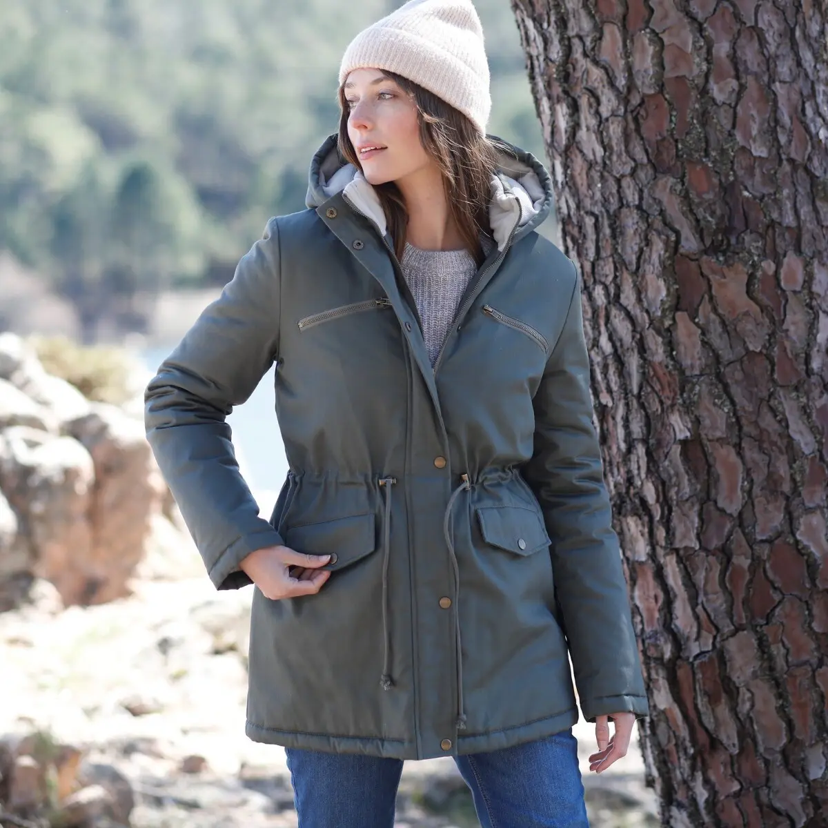 Nepromokavá parka s fleecovou podšívkou khaki