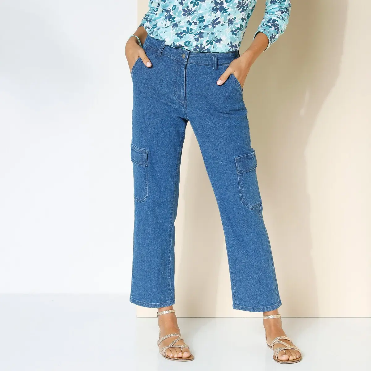 7/8 cargo kalhoty z denimu modrá