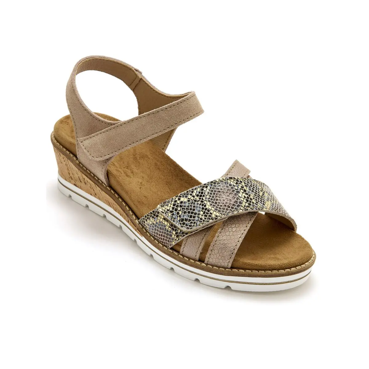 PÉDICONFORT® - Sandály na suchý zip, nízký klínový podpatek