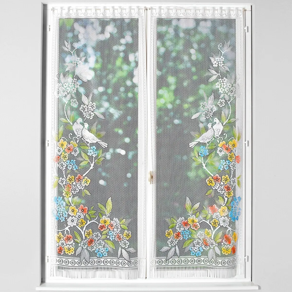 Záclonová vitráž Hrdličky, sada 1 pár barevný potisk 44x120 cm