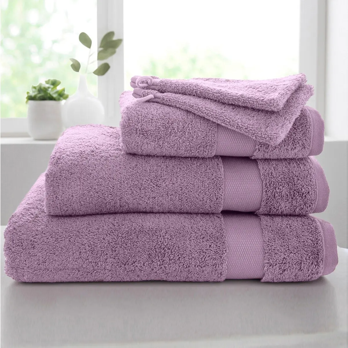 Měkká froté sada koupelnového textilu zn. Colombine, bavlna a modal 500g/m2 fialová 2x žínka 15x21 cm
