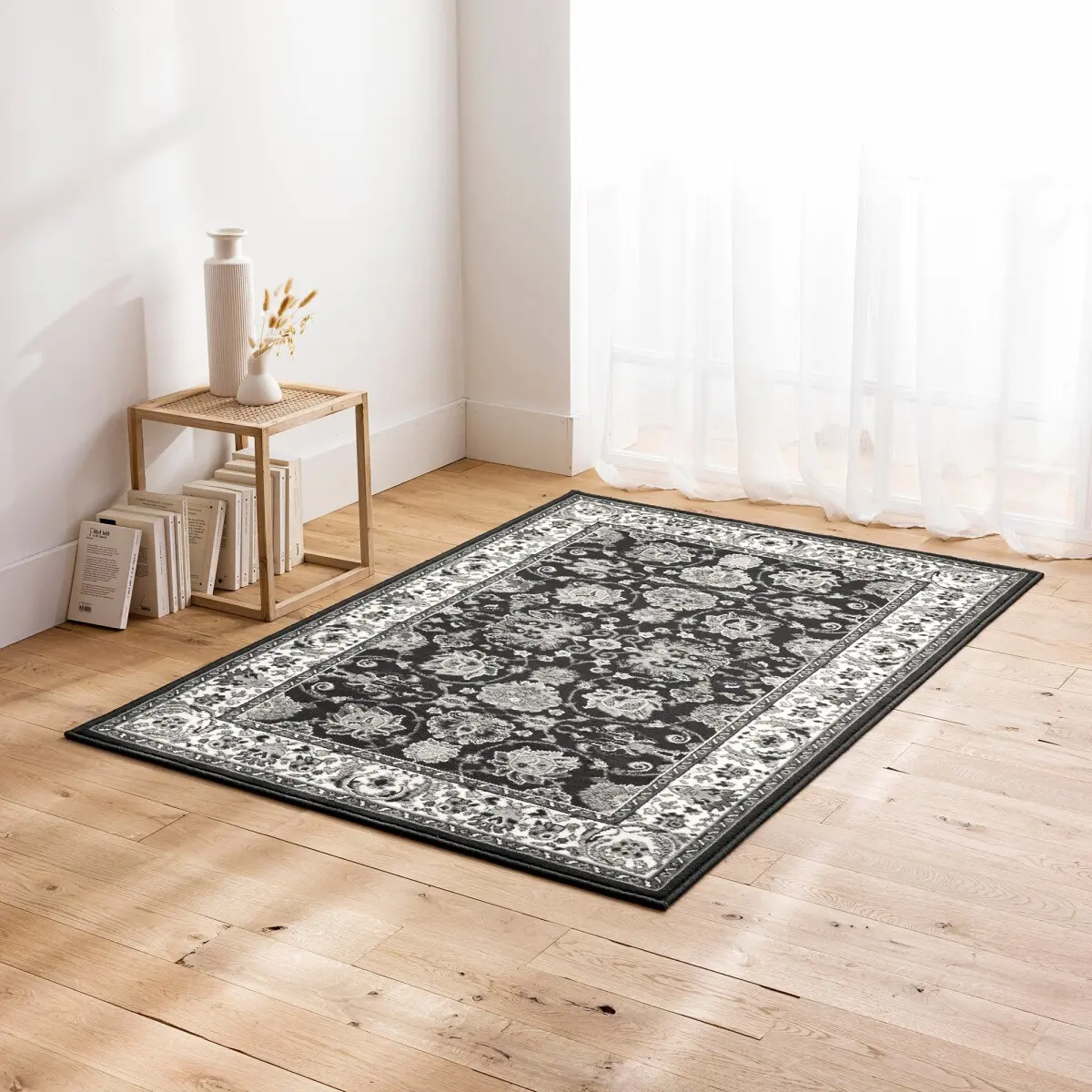 Obdélníkový koberec s perským vzorem antracitová šedá 60x110 cm