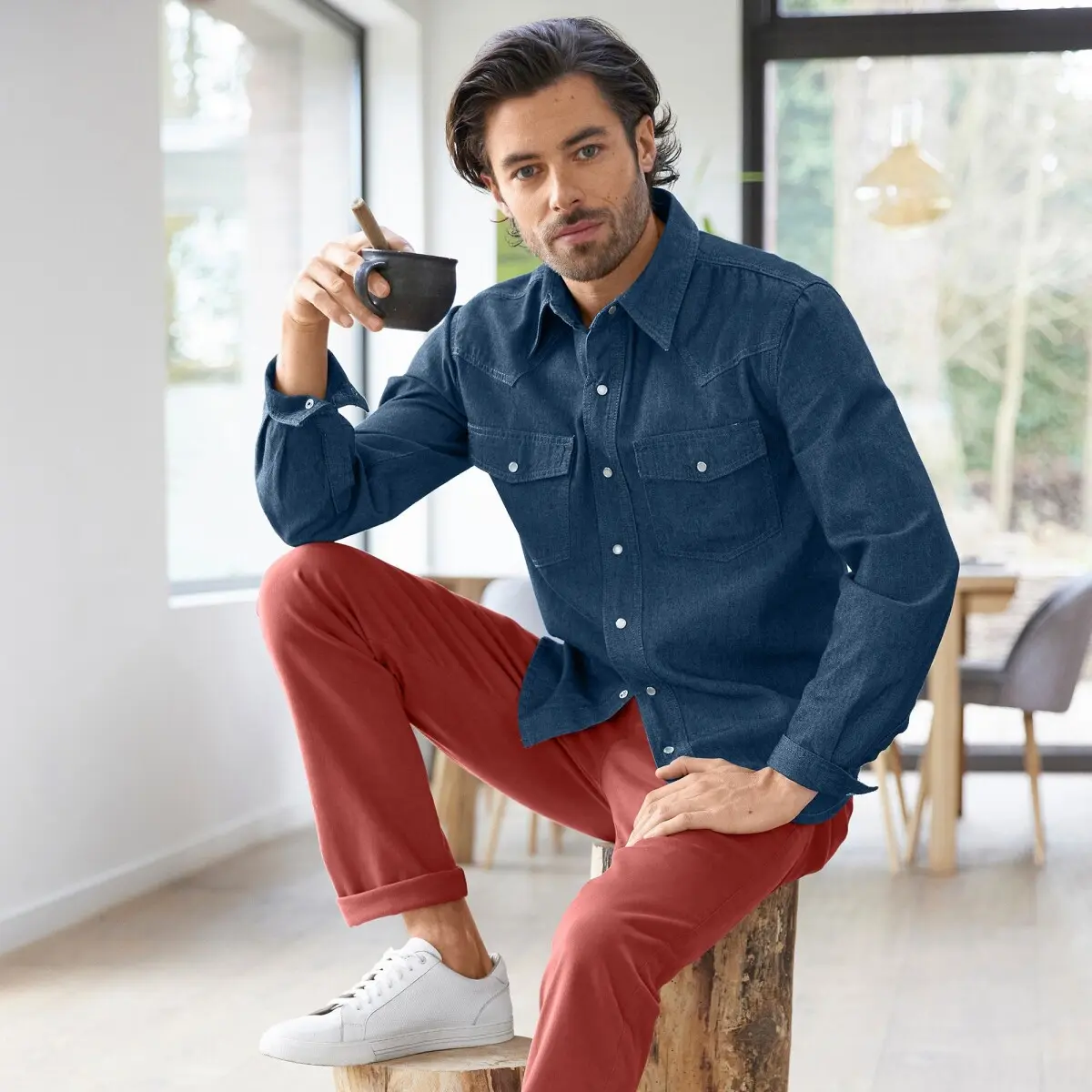 Džínová košile s dlouhými rukávy, na druky denim