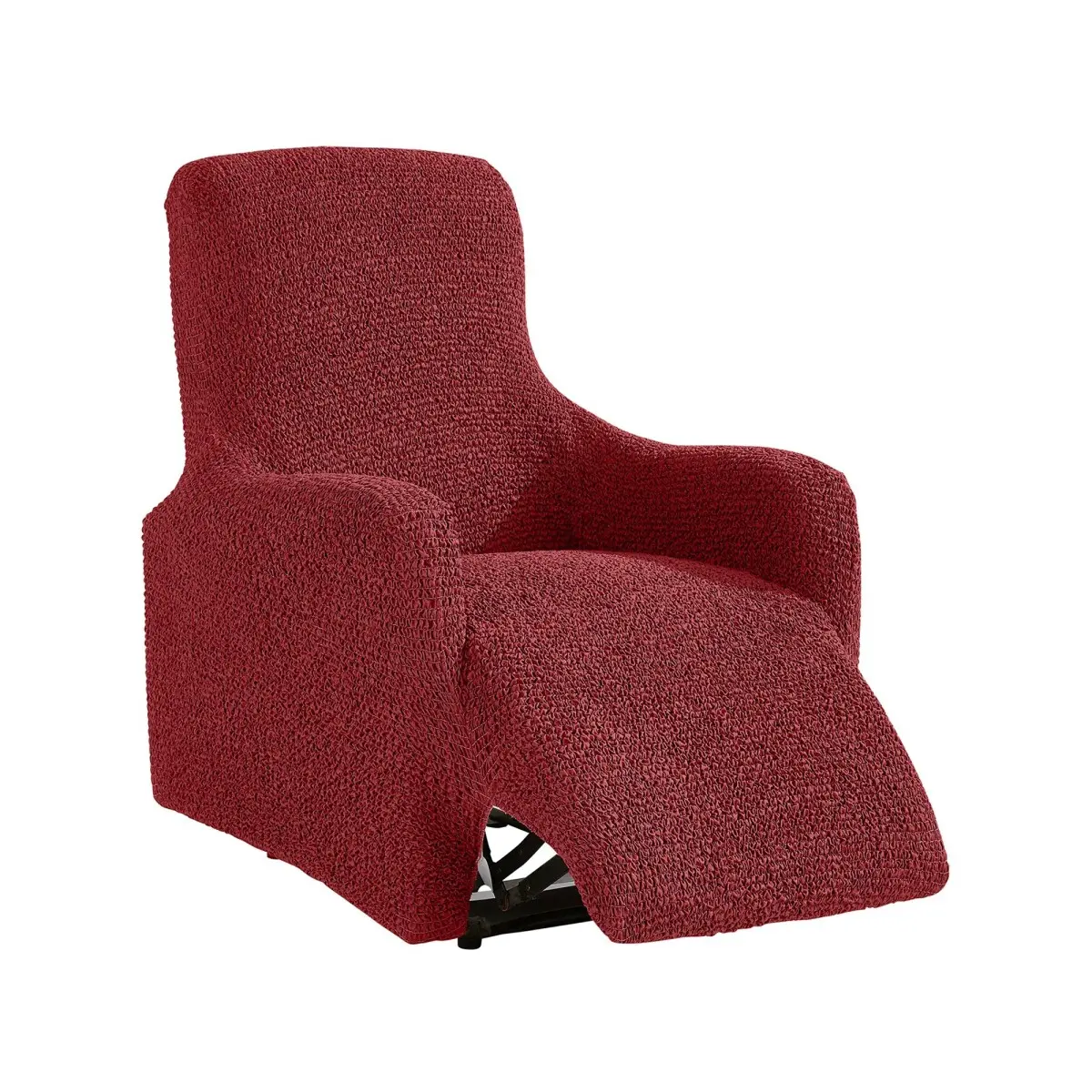 Pružný žabičkovaný potah na relaxační křeslo z mikrovlákna s žíhaným potiskem bordó potah na relaxační křeslo