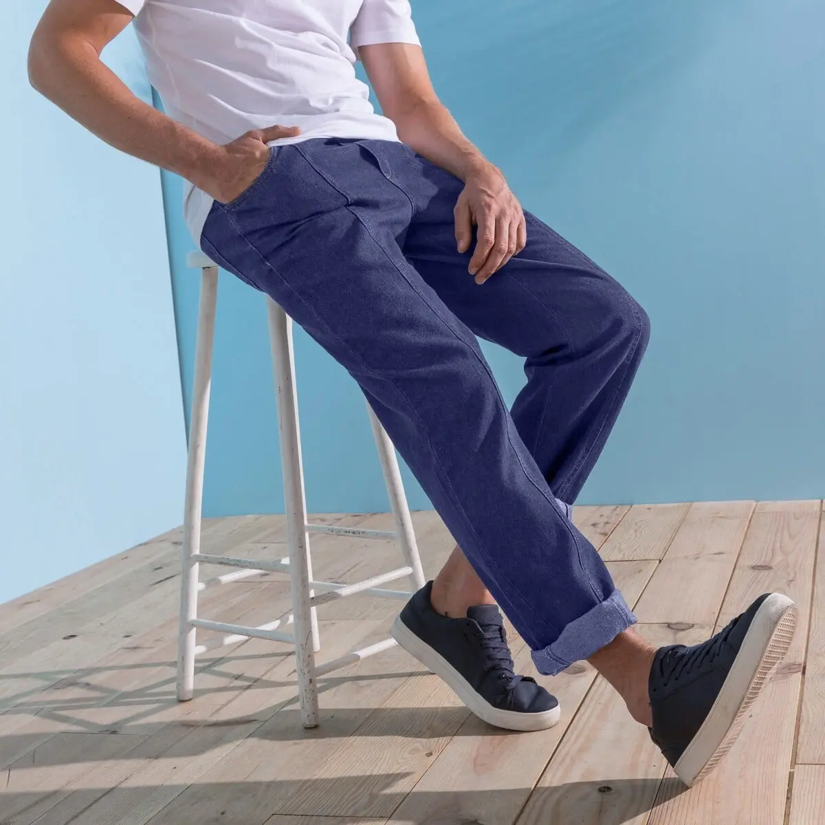 Kalhoty s pružným pasem, z lehkého denimu denim