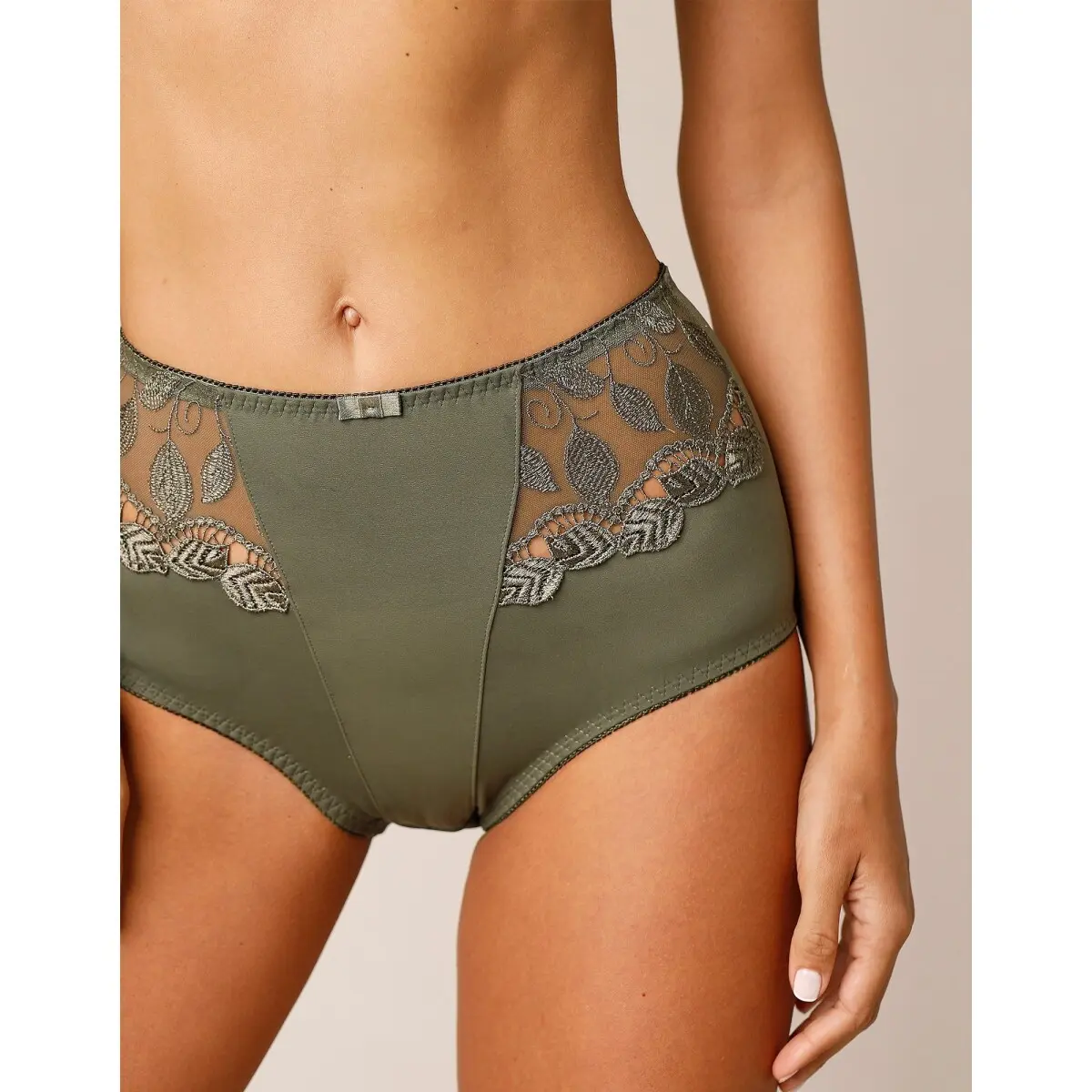 Sada 2 stahujících kalhotek Rima zn. Confidence Lingerie z mikrovlákna a krajky khaki