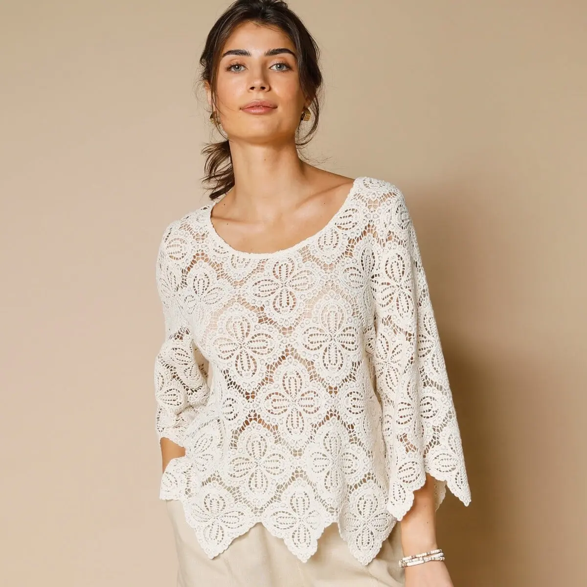 Macramé halenka s rozšířenými 7/8 rukávy