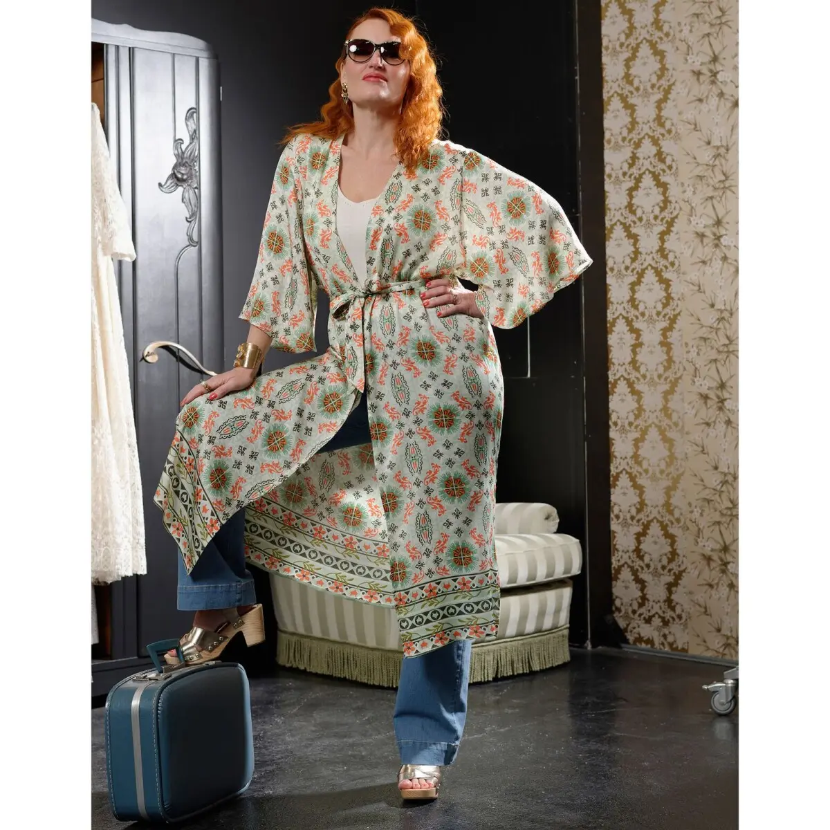 Dlouhé kimono s potiskem Marylin Feltz